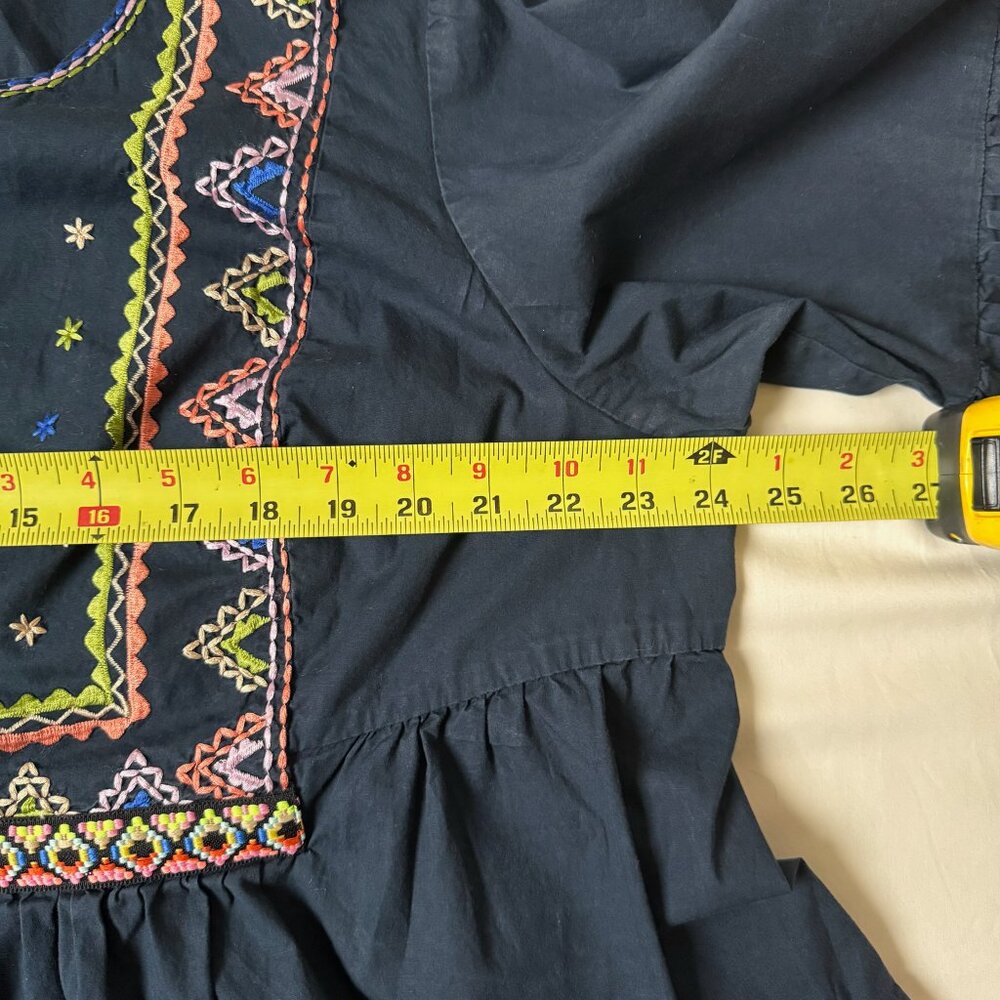 eShakti XL Custom Navy Blue Stretch Embroidered Boho Style Bell Peplum Top - Picture 6 of 9